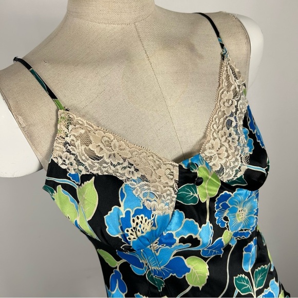 ❤️ MIXIT Floral Lace Trim Camisole Top - Blue and Black petite S - Picture 4 of 10